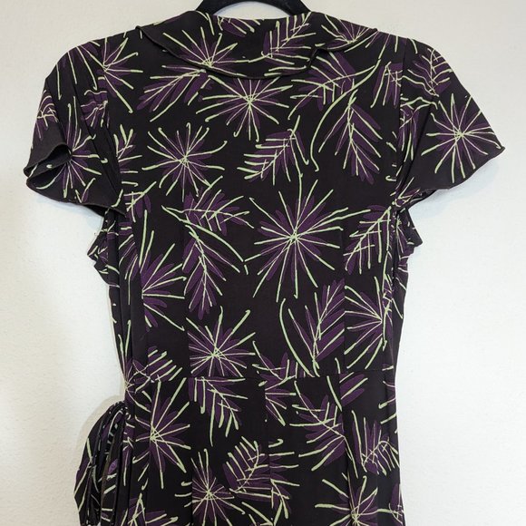 Loco Lindo Vintage Inspired Short Sleeve Wrap Midi Dress Brown Size M - Picture 2 of 8